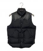 RockyMountainFeatherBedロッキーマウンテンフェザーベッド）の古着「レザー切り替えダウンベスト」｜ブラック
