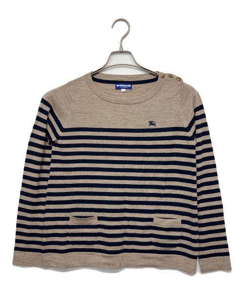 BURBERRY BLUE LABEL（バーバリーロンドンブルーレーベル）BURBERRY BLUE LABEL (バーバリーロンドンブルーレーベル) 薄手ニット ブラウン×ネイビー サイズ:38の古着・服飾アイテム
