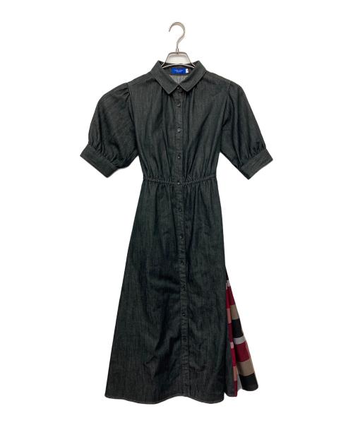 BLUE LABEL CRESTBRIDGE（ブルーレーベルクレストブリッジ）BLUE LABEL CRESTBRIDGE (ブルーレーベルクレストブリッジ) デニムライクパーシャルチェックドレス グレー サイズ:38の古着・服飾アイテム