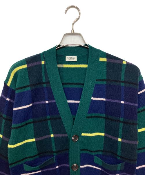 MACPHEE（マカフィー）MACPHEE (マカフィー) NZ LAMBS プリント Vネックカーディガン グリーン×ネイビー サイズ:Sの古着・服飾アイテム