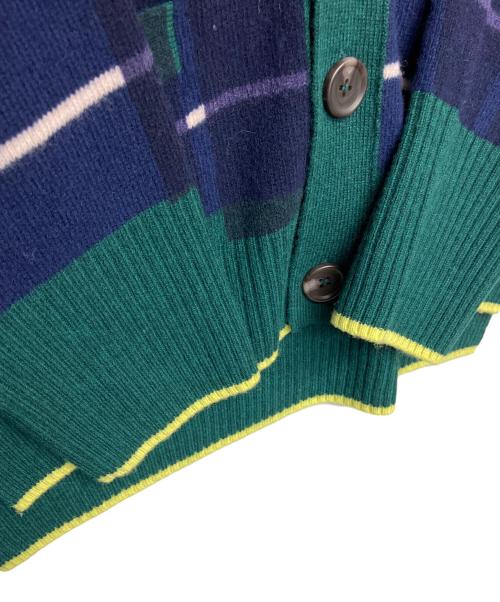 MACPHEE（マカフィー）MACPHEE (マカフィー) NZ LAMBS プリント Vネックカーディガン グリーン×ネイビー サイズ:Sの古着・服飾アイテム
