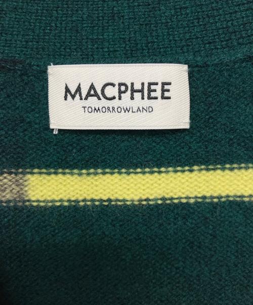 MACPHEE（マカフィー）MACPHEE (マカフィー) NZ LAMBS プリント Vネックカーディガン グリーン×ネイビー サイズ:Sの古着・服飾アイテム