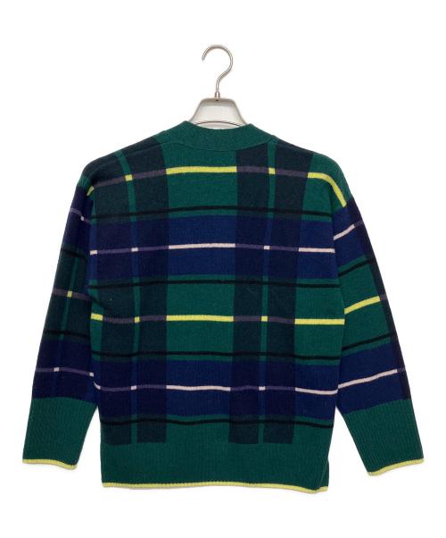 MACPHEE（マカフィー）MACPHEE (マカフィー) NZ LAMBS プリント Vネックカーディガン グリーン×ネイビー サイズ:Sの古着・服飾アイテム