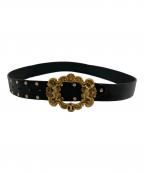 DOLCE & GABBANAドルチェ＆ガッバーナ）の古着「レザーベルト バロックエンジェルロゴバックル」｜ブラック