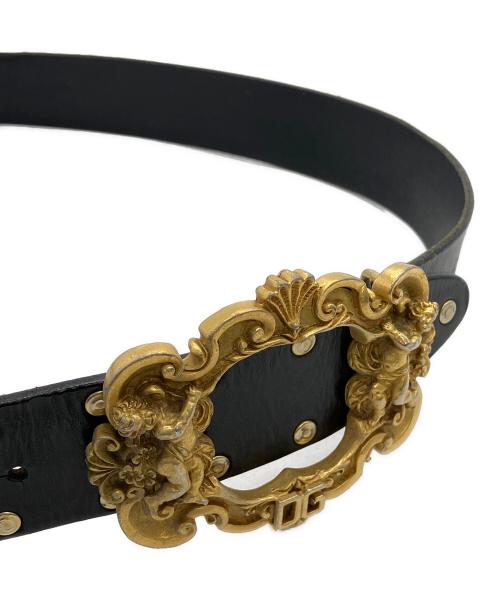 DOLCE & GABBANA（ドルチェ＆ガッバーナ）DOLCE & GABBANA (ドルチェ＆ガッバーナ) レザーベルト バロックエンジェルロゴバックル ブラック サイズ:95cmの古着・服飾アイテム