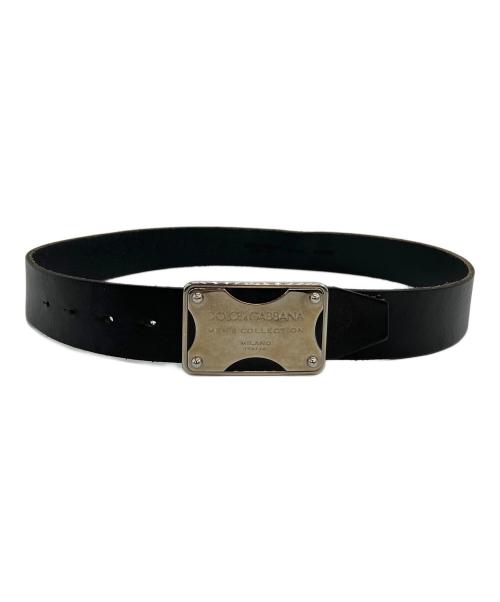 DOLCE & GABBANA（ドルチェ＆ガッバーナ）DOLCE & GABBANA (ドルチェ＆ガッバーナ) レザーベルト バックルメタルプレート ブラック サイズ:85cmの古着・服飾アイテム