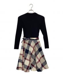 BLUE LABEL CRESTBRIDGE（ブルーレーベルクレストブリッジ）の古着「ニットワンピース」｜ブラック×ベージュ