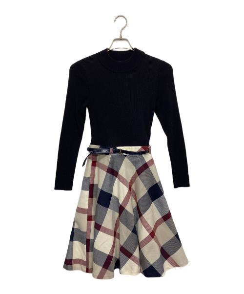 BLUE LABEL CRESTBRIDGE（ブルーレーベルクレストブリッジ）BLUE LABEL CRESTBRIDGE (ブルーレーベルクレストブリッジ) ニットワンピース ブラック×ベージュ サイズ:38の古着・服飾アイテム