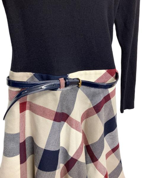 BLUE LABEL CRESTBRIDGE（ブルーレーベルクレストブリッジ）BLUE LABEL CRESTBRIDGE (ブルーレーベルクレストブリッジ) ニットワンピース ブラック×ベージュ サイズ:38の古着・服飾アイテム