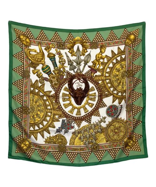 HERMES（エルメス）HERMES (エルメス) カレ90　シルクスカーフ 黄緑の古着・服飾アイテム