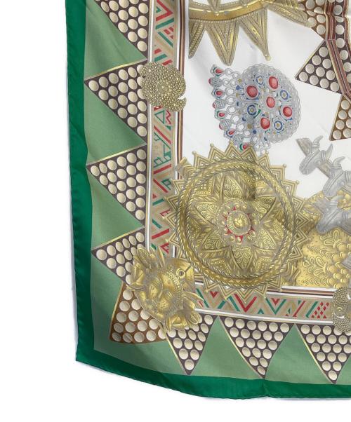 HERMES（エルメス）HERMES (エルメス) カレ90　シルクスカーフ 黄緑の古着・服飾アイテム