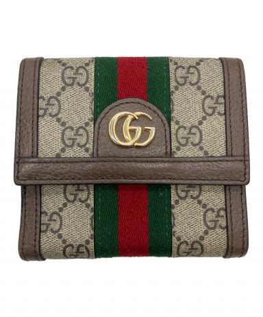 中古・古着通販】GUCCI (グッチ) GGスプリーム 2つ折り財布 ベージュ