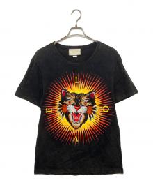 GUCCI（グッチ）の古着「アングリーキャット 刺繍 両面プリント ヴィンテージ加工半袖カットソー」｜ブラック