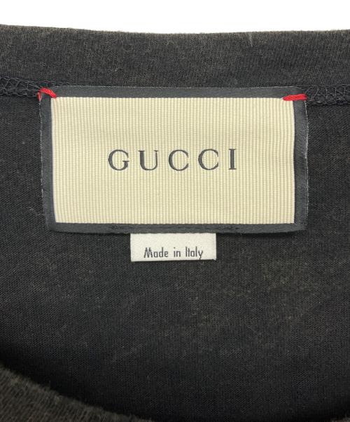 GUCCI（グッチ）GUCCI (グッチ) アングリーキャット 刺繍 両面プリント ヴィンテージ加工半袖カットソー ブラック サイズ:FREEの古着・服飾アイテム