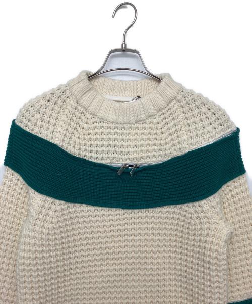 sacai（サカイ）sacai (サカイ) ジップアタッチメントニット ベージュ×グリーン サイズ:1の古着・服飾アイテム