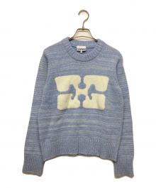 GANNI（ガニー）の古着「Graphic O-neck Pullover Butterfly」｜ブルー×ホワイト