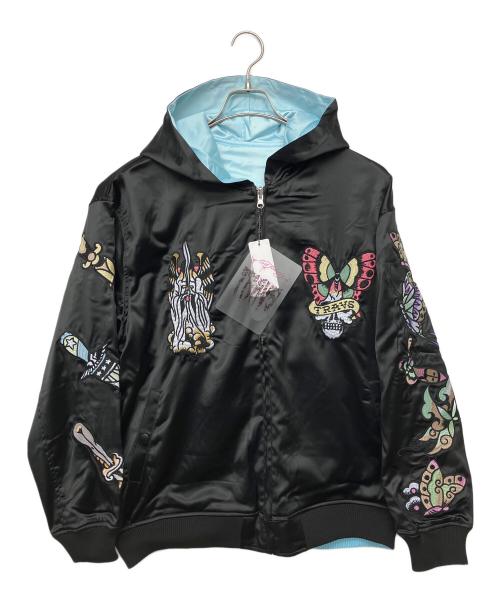 Ed Hardy（エド ハーディー）Ed Hardy (エド ハーディー) TRAVS (トラビス) REVERSIBLE SOUVENIR JACKET ブラック サイズ:Mの古着・服飾アイテム