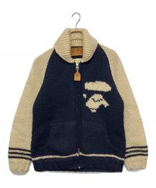 POST OVERALLS×CANADIAN SWEATER×A BATHING APE（ポストオーバーオールズ×カナディアンセーター×ア ベイシング エイプ）の古着「ニットジャケット」｜ベージュ×ネイビー