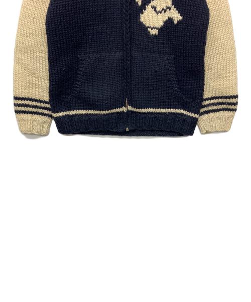 POST OVERALLS（ポストオーバーオールズ）POST OVERALLS (ポストオーバーオールズ) CANADIAN SWEATER (カナディアンセーター) A BATHING APE (ア ベイシング エイプ) ニットジャケット ベージュ×ネイビー サイズ:不明の古着・服飾アイテム