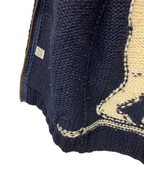 POST OVERALLS（ポストオーバーオールズ）POST OVERALLS (ポストオーバーオールズ) CANADIAN SWEATER (カナディアンセーター) A BATHING APE (ア ベイシング エイプ) ニットジャケット ベージュ×ネイビー サイズ:不明の古着・服飾アイテム