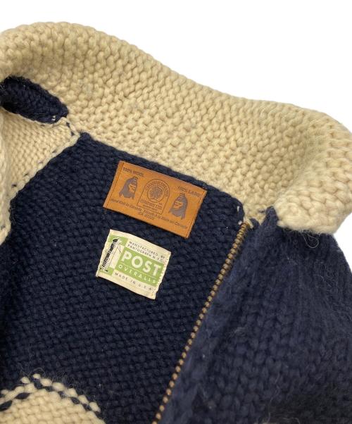 POST OVERALLS（ポストオーバーオールズ）POST OVERALLS (ポストオーバーオールズ) CANADIAN SWEATER (カナディアンセーター) A BATHING APE (ア ベイシング エイプ) ニットジャケット ベージュ×ネイビー サイズ:不明の古着・服飾アイテム