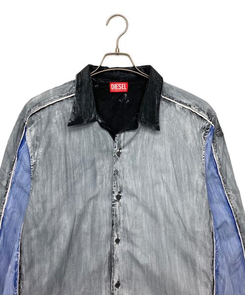 DIESEL（ディーゼル）DIESEL (ディーゼル) A14419-S-CREED-BLOCK　長袖シャツ グレー×ブルー サイズ:54の古着・服飾アイテム