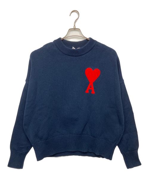 AMI PARIS（アミ パリス）AMI PARIS (アミ パリス) 厚手ニット ネイビー×レッド サイズ:Mの古着・服飾アイテム