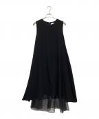ENFOLDエンフォルド）の古着「バックサテンジョーゼットアシンメフレアドレス」｜ブラック