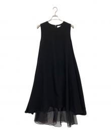 ENFOLD（エンフォルド）の古着「バックサテンジョーゼットアシンメフレアドレス」｜ブラック