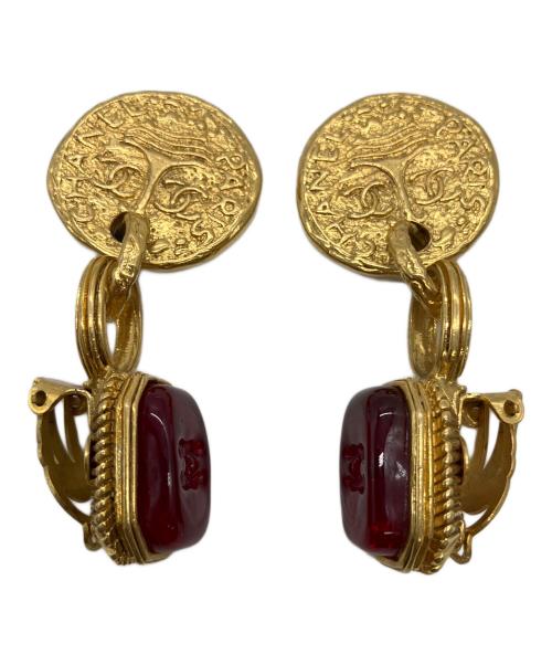 CHANEL（シャネル）CHANEL (シャネル) カラーストーンイヤリング レッド×ゴールドカラーの古着・服飾アイテム