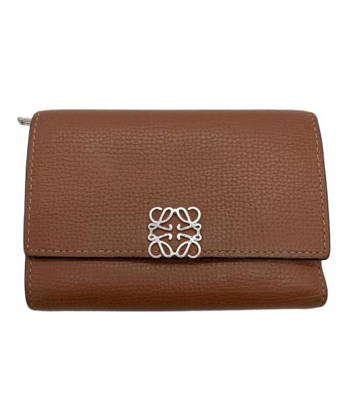 LOEWE（ロエベ）LOEWE (ロエベ) トライフォールドウォレット ペブルグレイン 2つ折り財布 ブラウンの古着・服飾アイテム