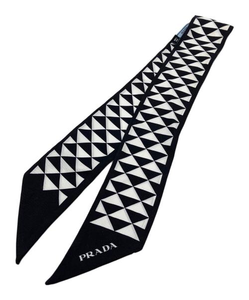 PRADA（プラダ）PRADA (プラダ) プリントシルクツイルスカーフ ブラック×ホワイトの古着・服飾アイテム