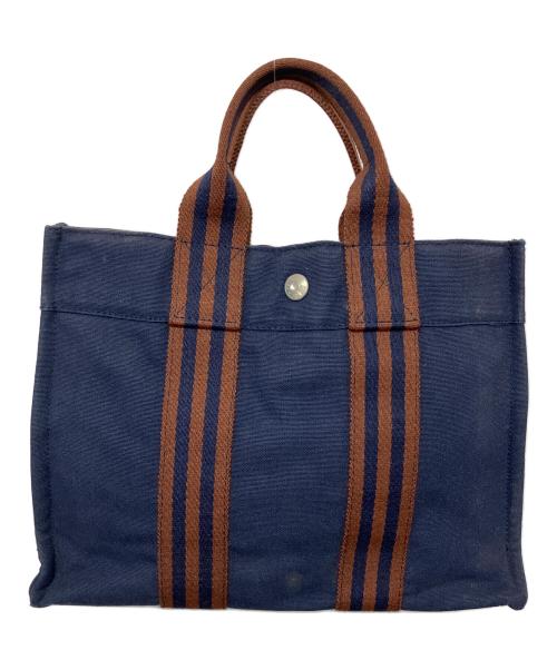 HERMES（エルメス）HERMES (エルメス) フールトゥPM ハンドバッグ ネイビー×ブラウンの古着・服飾アイテム