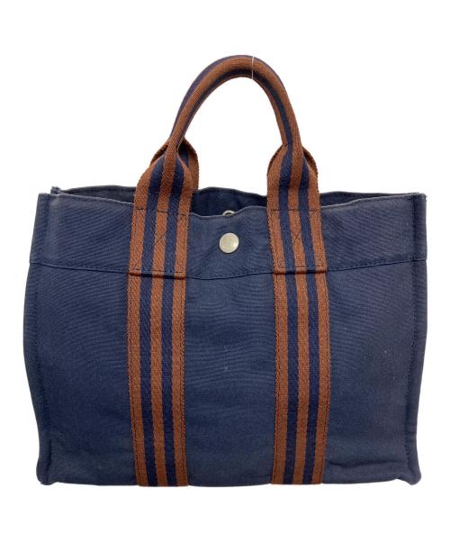 HERMES（エルメス）HERMES (エルメス) フールトゥPM ハンドバッグ ネイビー×ブラウンの古着・服飾アイテム
