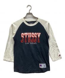 Champion×stussy（チャンピオン×ステューシー）の古着「長袖カットソー」｜ブラック×ホワイト