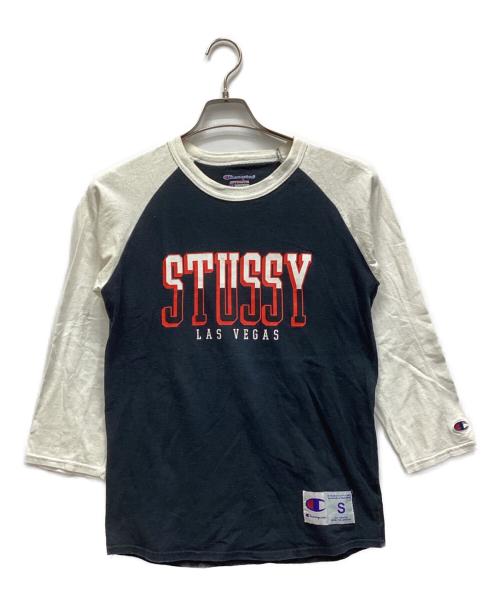 Champion（チャンピオン）Champion (チャンピオン) stussy (ステューシー) 長袖カットソー ブラック×ホワイト サイズ:Sの古着・服飾アイテム