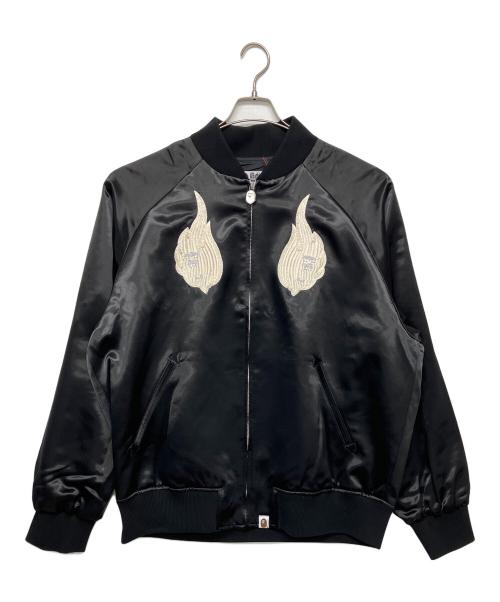 A BATHING APE（ア ベイシング エイプ）A BATHING APE (ア ベイシング エイプ) SKELETON LOGO SOUVENIR JACKET ブラック サイズ:2XL 未使用品の古着・服飾アイテム