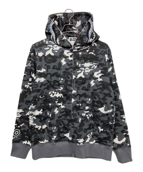 A BATHING APE（アベイシングエイプ）A BATHING APE (アベイシングエイプ) MULTI PIXEL CAMO SHARK REGULAR FIT FULL ZIP HOODIE ブラック サイズ:L 未使用品の古着・服飾アイテム