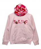 A BATHING APEアベイシングエイプ）の古着「ABC CAMO LOGO WITH BABY LISA PULLOVER HOODIE」｜ピンク