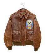 BUZZ RICKSON'Sバズリクソンズ）の古着「A-2フライトジャケット 90th BG Jolly Rogers 古着 スカル」｜ブラウン