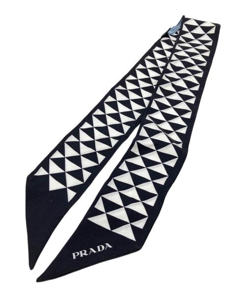 PRADA（プラダ）PRADA (プラダ) プリントシルクツイルスカーフ ブラック×ホワイトの古着・服飾アイテム