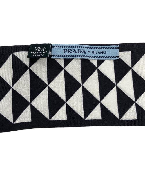 PRADA（プラダ）PRADA (プラダ) プリントシルクツイルスカーフ ブラック×ホワイトの古着・服飾アイテム
