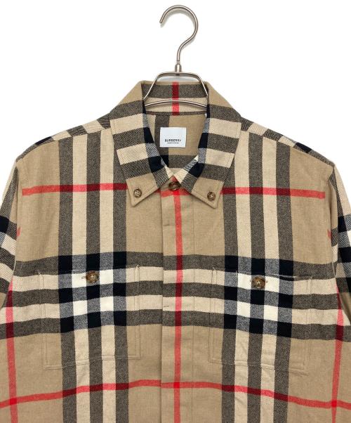 BURBERRY（バーバリー）BURBERRY (バーバリー) CHECK BUTTON FRONT SHIRT　オーバーサイズシャツ ベージュ サイズ:XLの古着・服飾アイテム