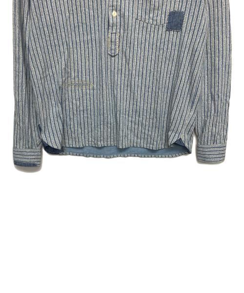 RRL（ダブルアールエル）RRL (ダブルアールエル) リペアリネンコットンポップオーバーシャツ ホワイト×ネイビー サイズ:Mの古着・服飾アイテム
