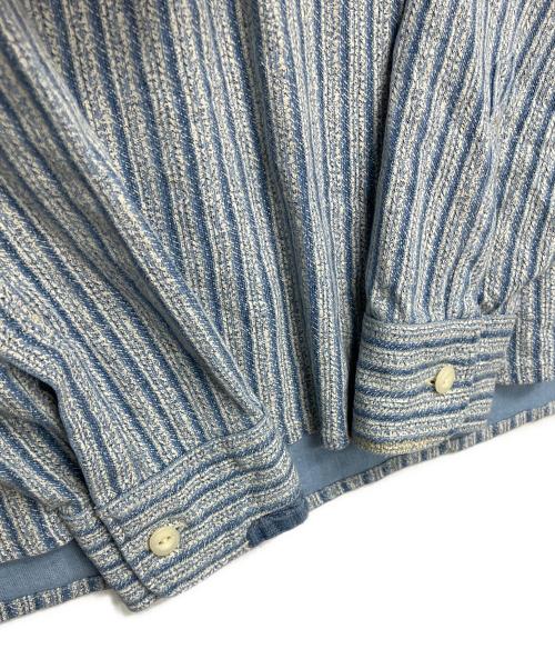 RRL（ダブルアールエル）RRL (ダブルアールエル) リペアリネンコットンポップオーバーシャツ ホワイト×ネイビー サイズ:Mの古着・服飾アイテム