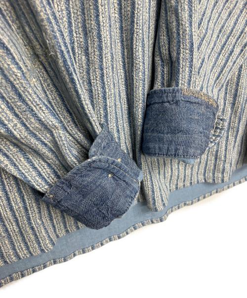 RRL（ダブルアールエル）RRL (ダブルアールエル) リペアリネンコットンポップオーバーシャツ ホワイト×ネイビー サイズ:Mの古着・服飾アイテム