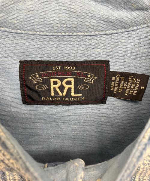 RRL（ダブルアールエル）RRL (ダブルアールエル) リペアリネンコットンポップオーバーシャツ ホワイト×ネイビー サイズ:Mの古着・服飾アイテム