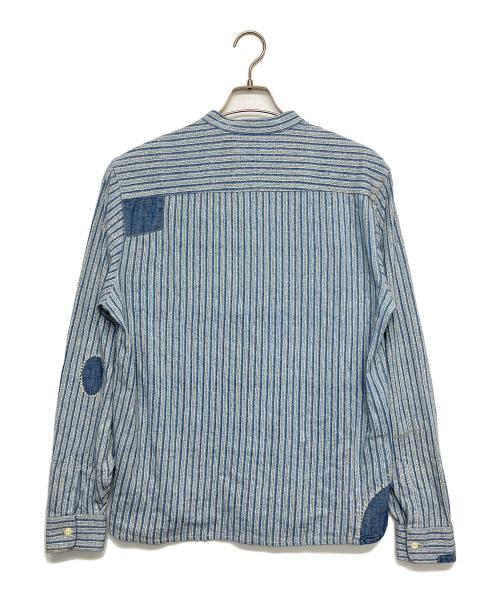 RRL（ダブルアールエル）RRL (ダブルアールエル) リペアリネンコットンポップオーバーシャツ ホワイト×ネイビー サイズ:Mの古着・服飾アイテム