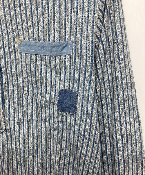 RRL（ダブルアールエル）RRL (ダブルアールエル) リペアリネンコットンポップオーバーシャツ ホワイト×ネイビー サイズ:Mの古着・服飾アイテム