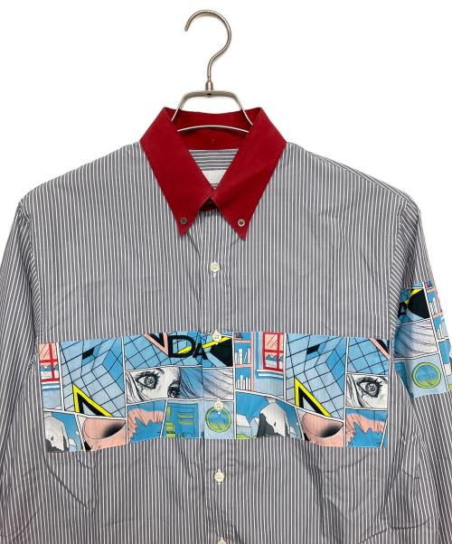 PRADA（プラダ）PRADA (プラダ) 2018SS COMIC STRIPE L/S SHIRT　長袖シャツ ネイビー×レッド サイズ:Lの古着・服飾アイテム